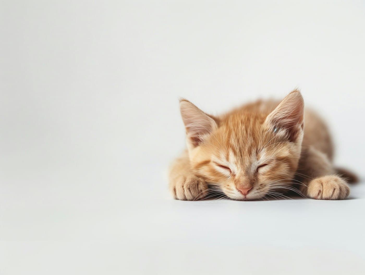 Ginger kitten asleep on a light floor